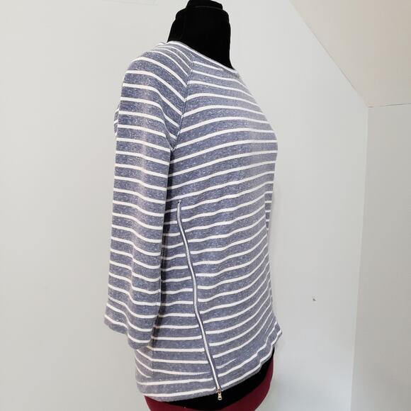 Onque Casuals Striped Side Zipper Crewneck Pullover Top Medium - Picture 3 of 12